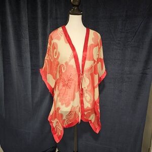 Bebe Coral and Cream Polka Dot Blouse